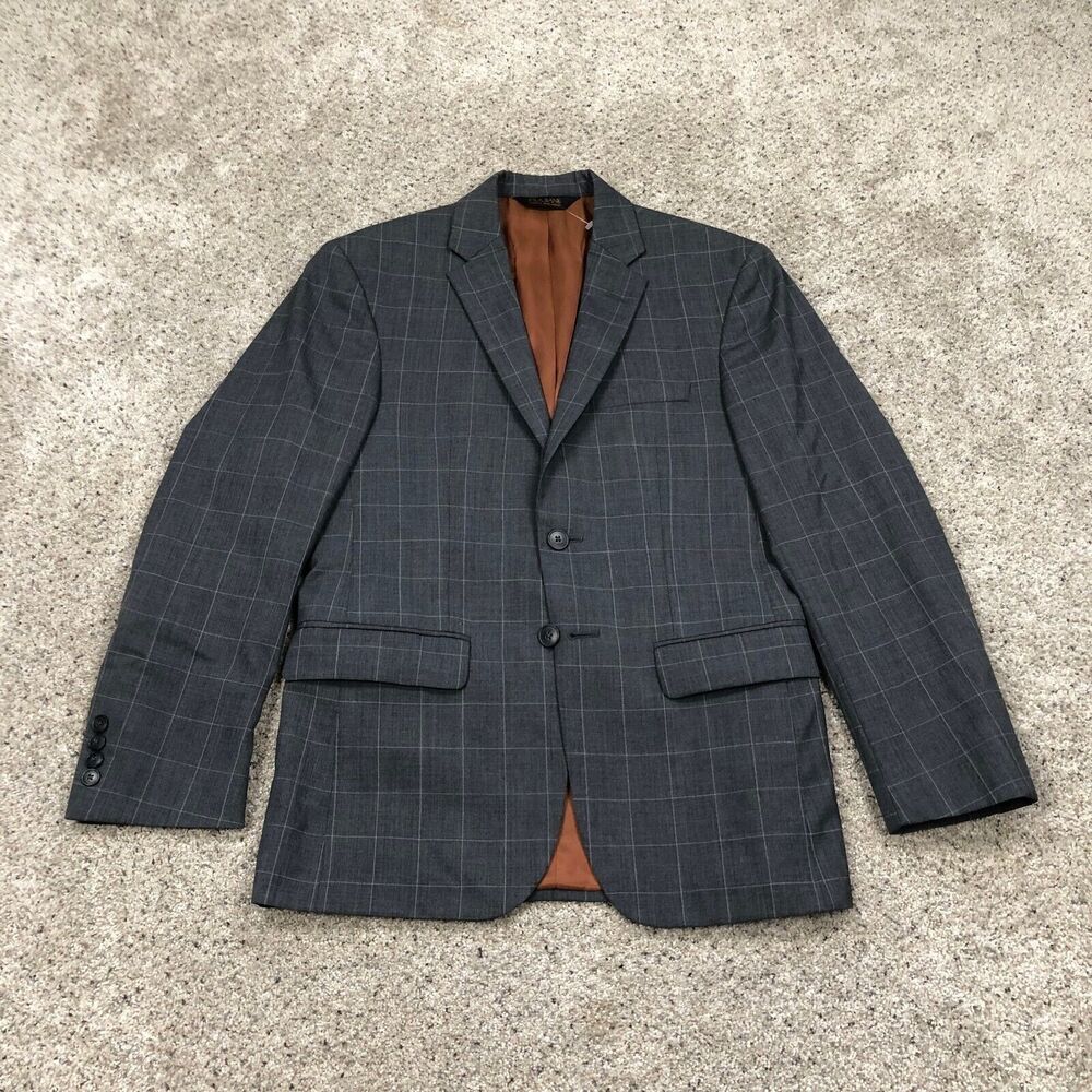 Jos A Bank Blazer Adult 35S Grey Windowpane Wool Slim Sport Coat Suit Jacket